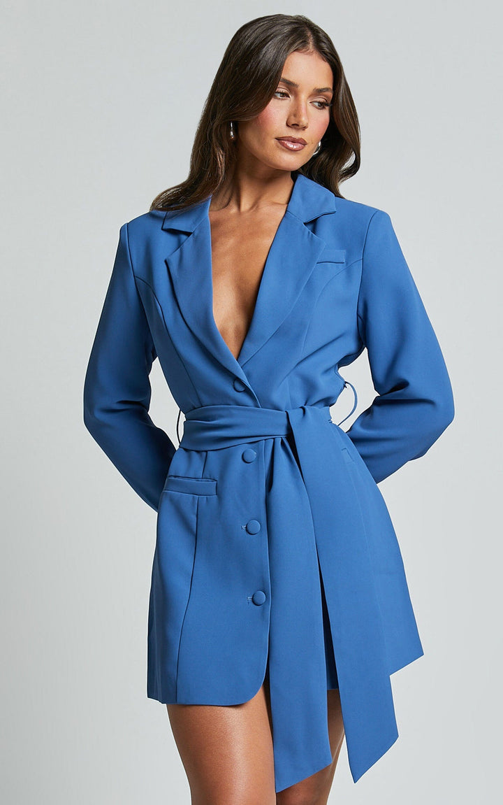 CAMILLE – Belted Blazer Dress in Blue
