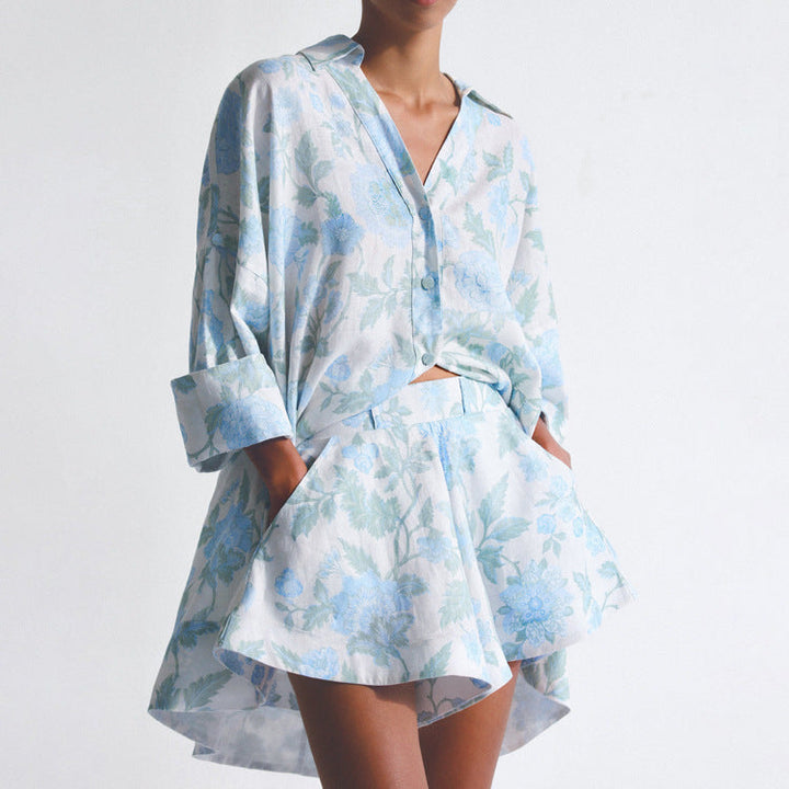 MILLIE - Women's Floral Print Shirt & Shorts Set