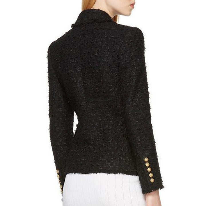 SARENE - Women’s Double-Breasted Tweed Blazer with Gold Buttons