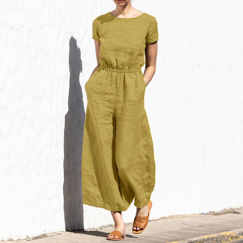 LYRA – Women’s Short Sleeve Linen Jumpsuit