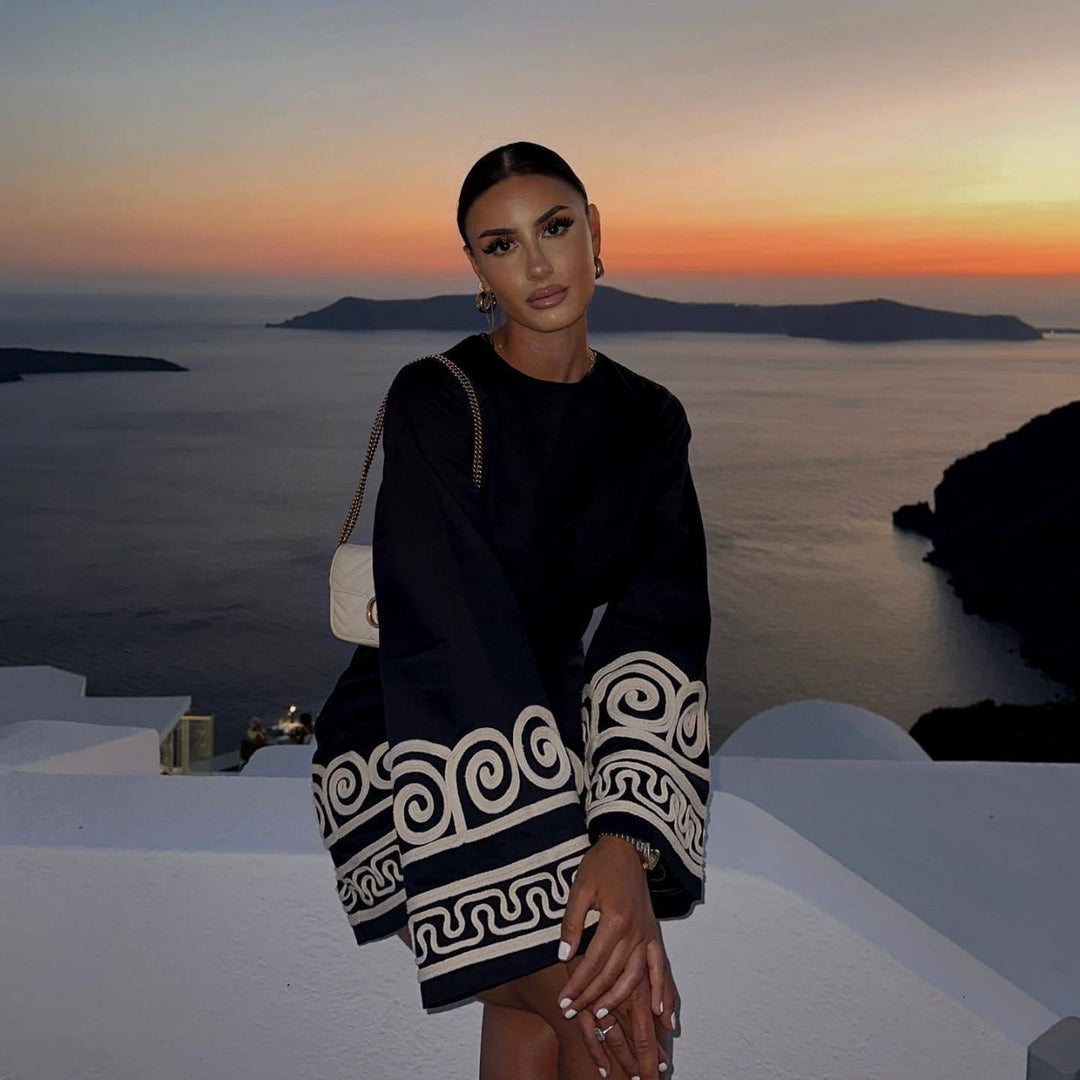 NAIA – Black Boho Embroidered Mini Dress