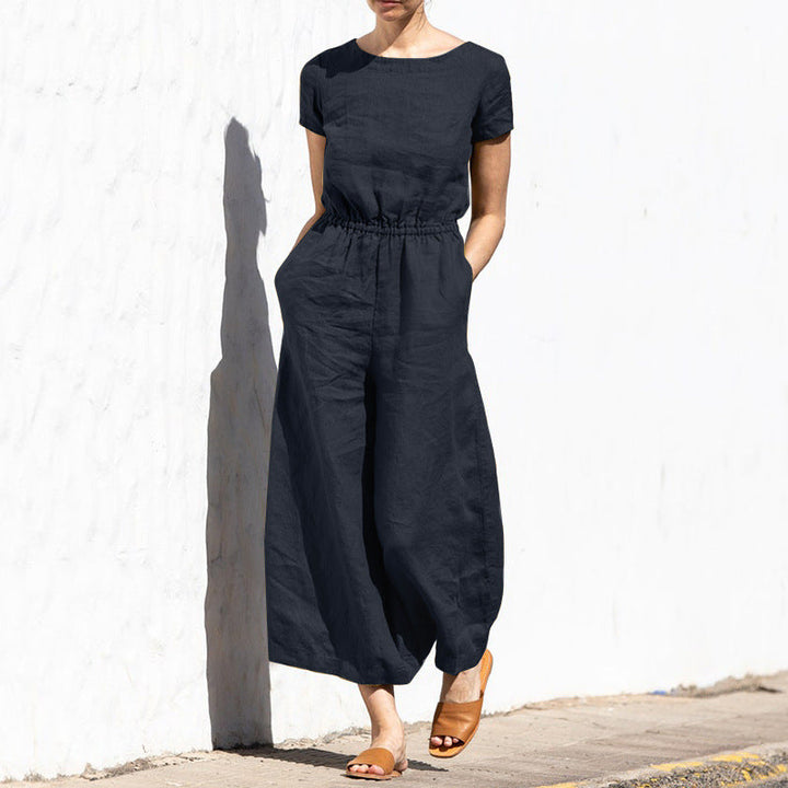 LYRA – Women’s Short Sleeve Linen Jumpsuit