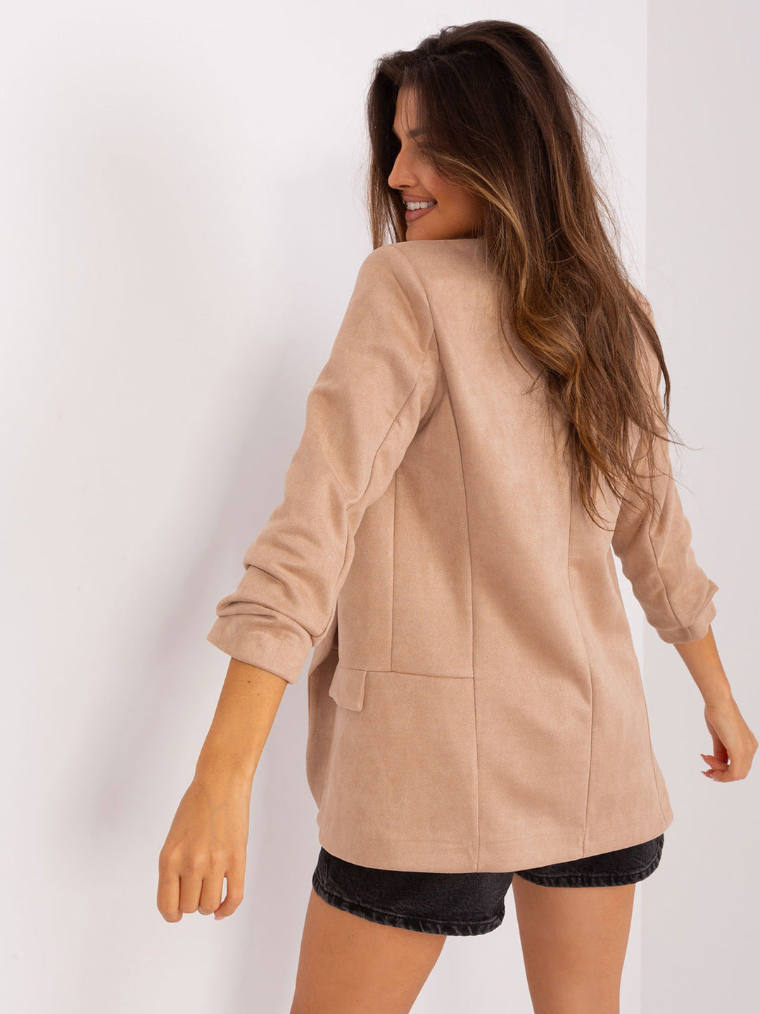 FAWNA – Vegan Suede Blazer with Rolled Sleeves