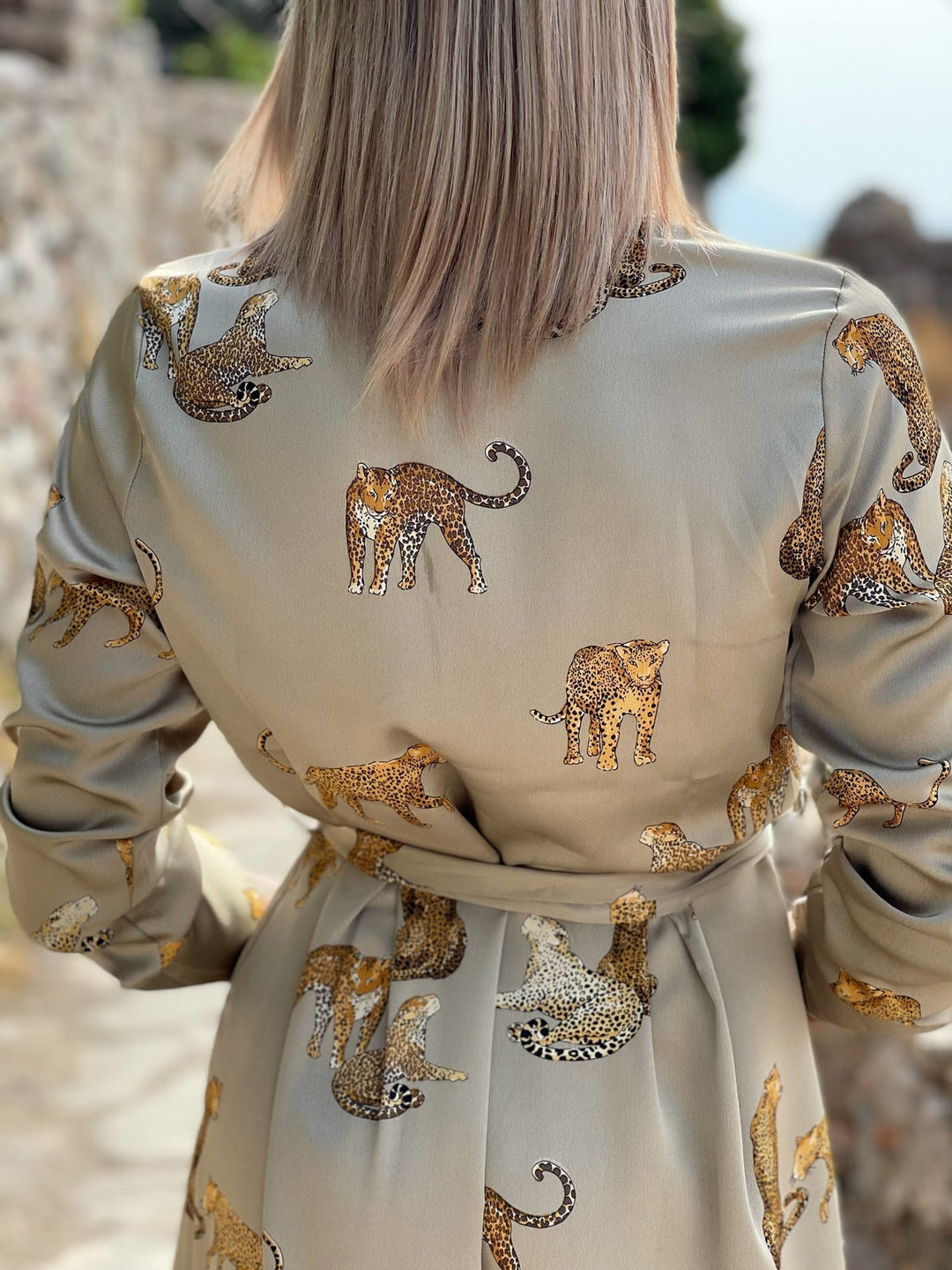 VENNA – Animal Print Satin Dress