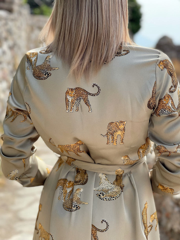 VENNA – Animal Print Satin Dress