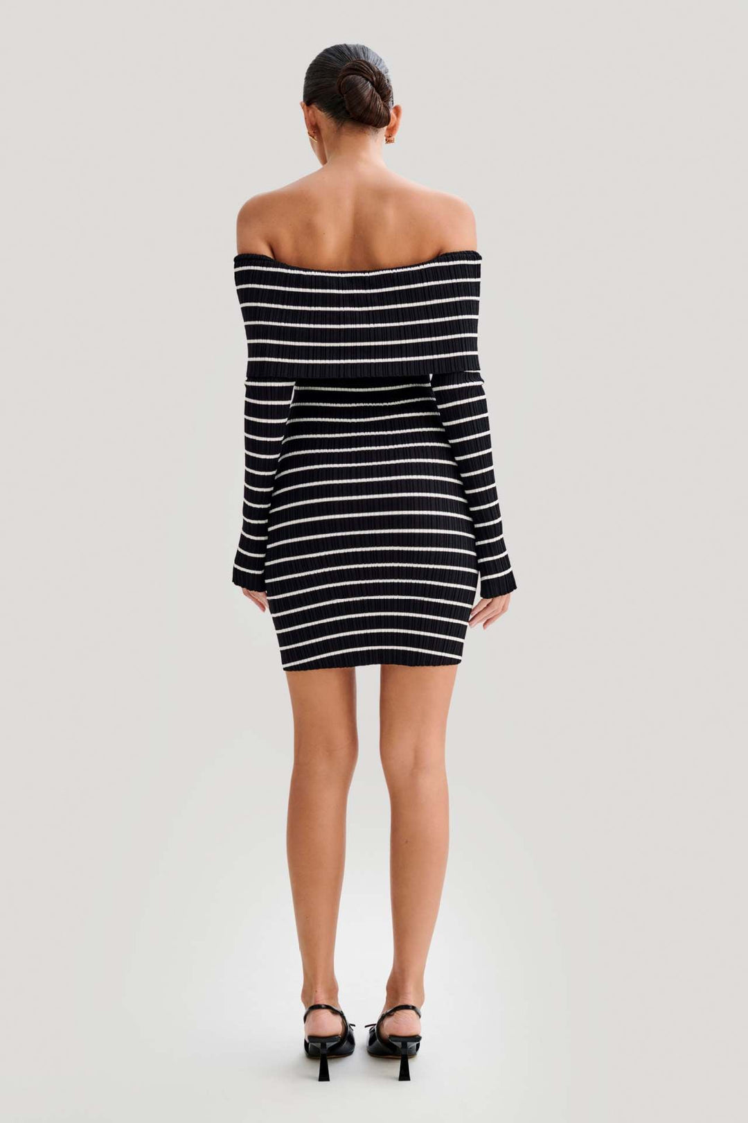FRANCESSI – Off-Shoulder Striped Knitted Mini Dress