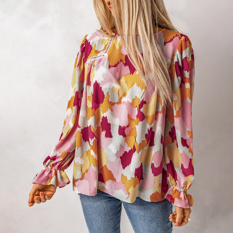 HAILE - Women's Abstract Balloon Sleeve Shirt