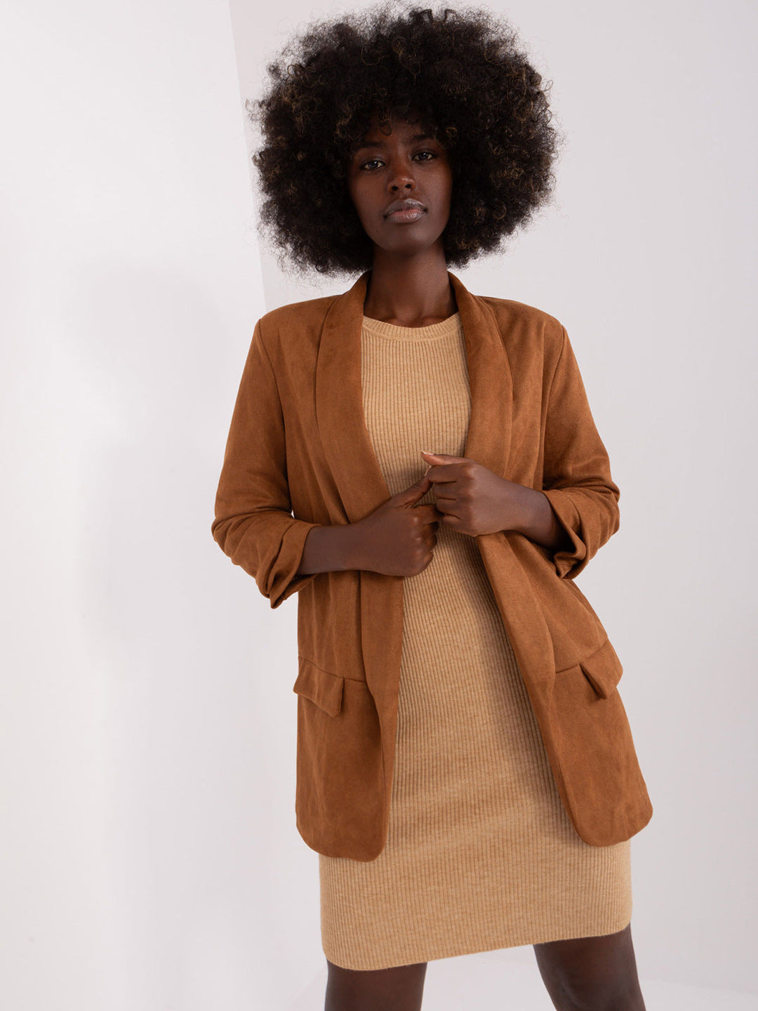 FAWNA – Vegan Suede Blazer with Rolled Sleeves