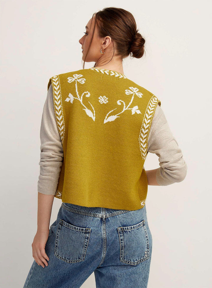 JULIA – Open Knit Vest with Floral Pattern