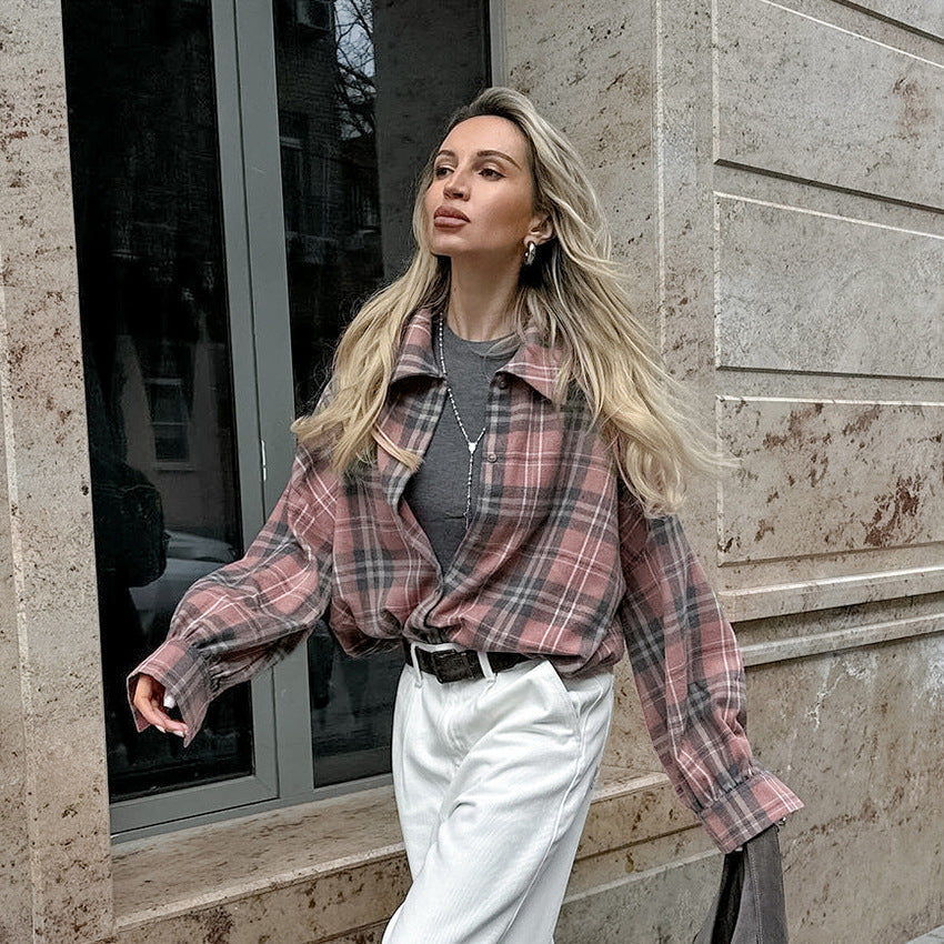 AMI - Women's Oversized Cotton Plaid Shirt