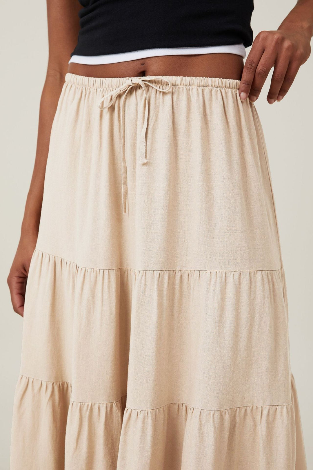 KAYLA - Women’s Boho Tiered Maxi Skirt with Drawstring Waist