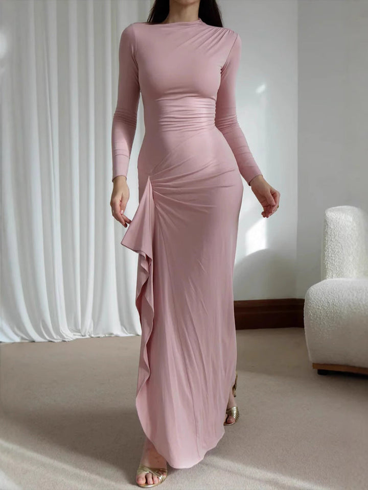 YUA – Ruched Long Sleeve Evening Gown