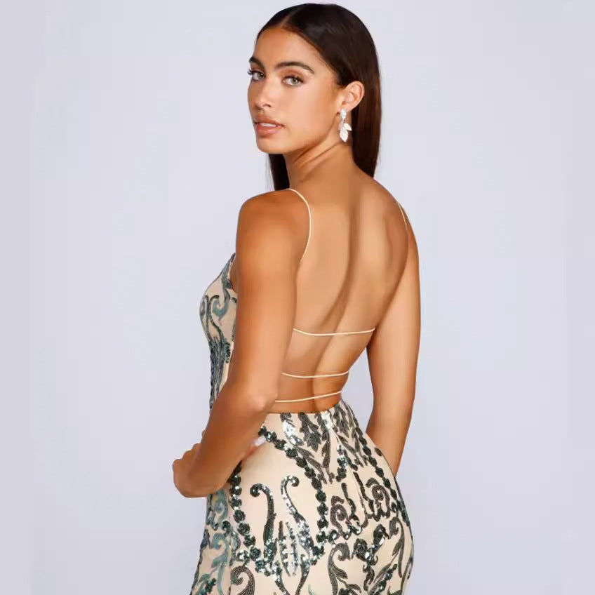 SAVINA – Sequin-Embellished Evening Maxi Dress