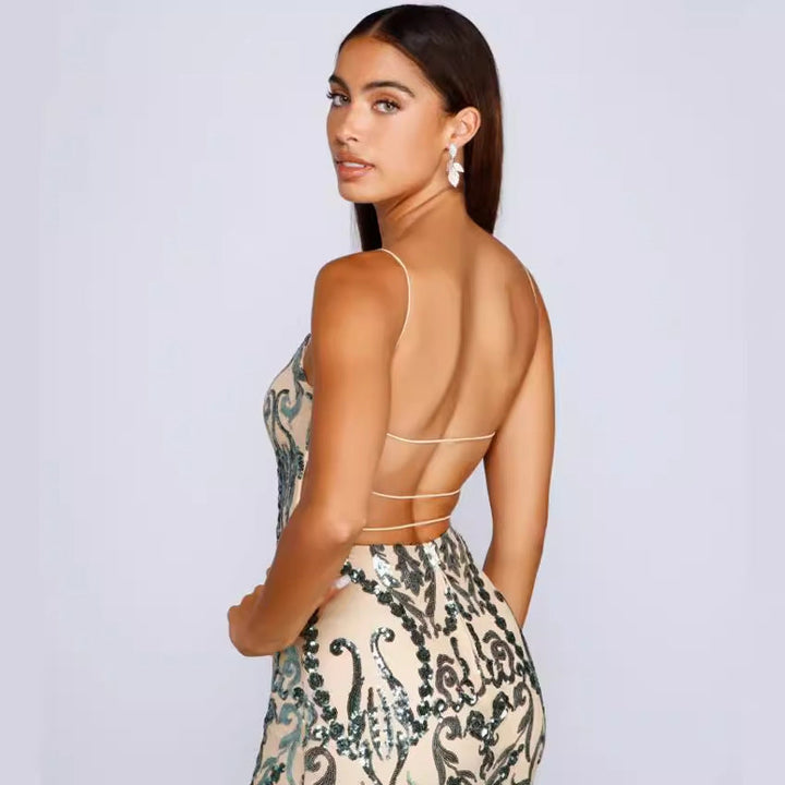 SAVINA – Sequin-Embellished Evening Maxi Dress