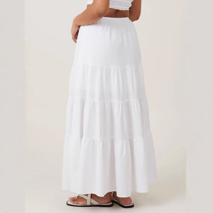 KAYLA - Women’s Boho Tiered Maxi Skirt with Drawstring Waist