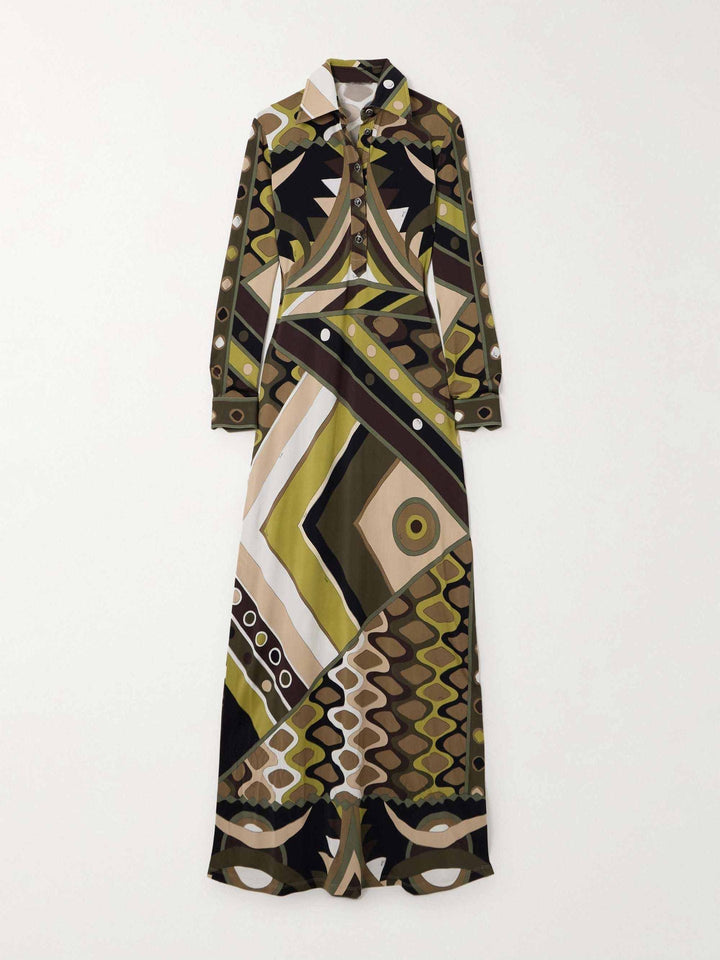 LYRA – Long Sleeve Geometric Print Maxi Dress