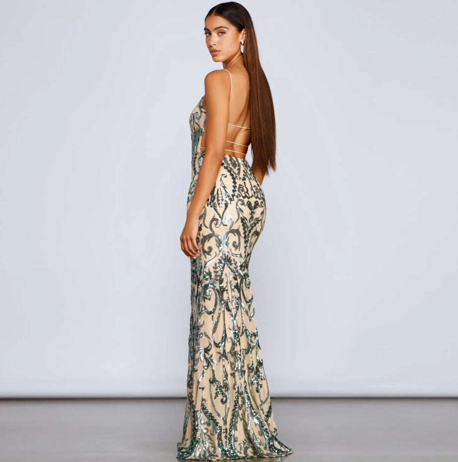 SAVINA – Sequin-Embellished Evening Maxi Dress
