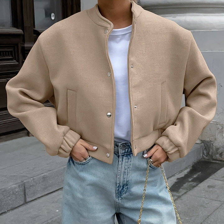 INES – Women's Minimalist Cropped Snap Jacket