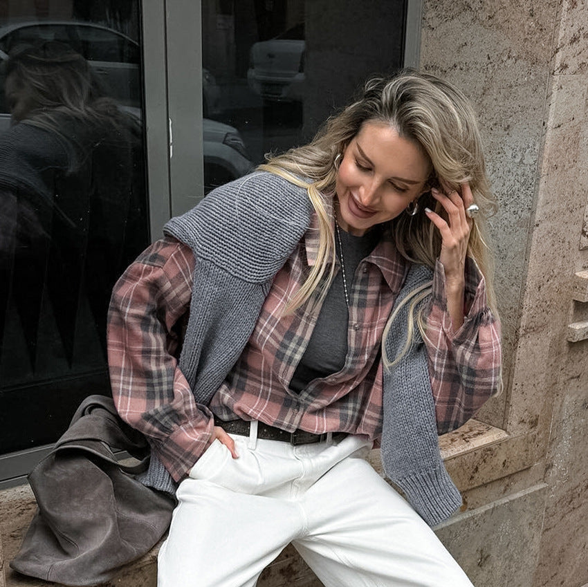 AMI - Women's Oversized Cotton Plaid Shirt