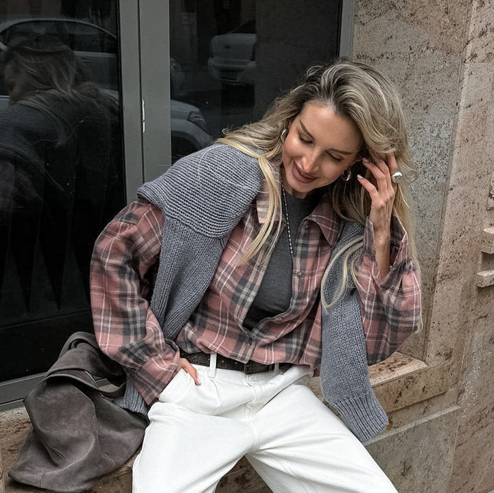 AMI - Women's Oversized Cotton Plaid Shirt