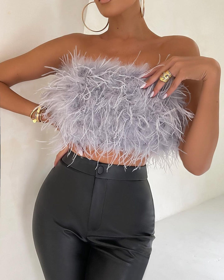 OLIVIAM – Off-Shoulder Feather Accent Top