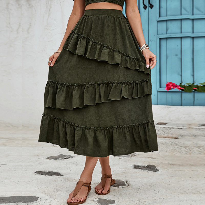 ZESSI - Women's Ruffled Boho Maxi Skirt