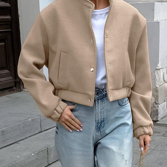 INES – Women's Minimalist Cropped Snap Jacket