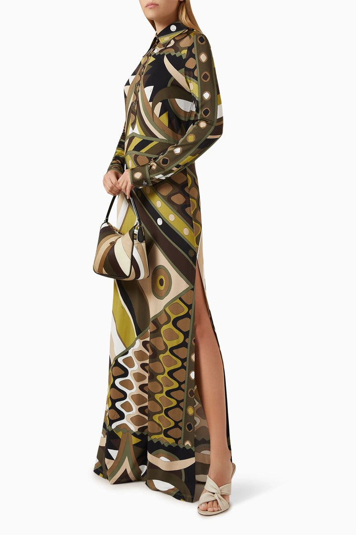 LYRA – Long Sleeve Geometric Print Maxi Dress