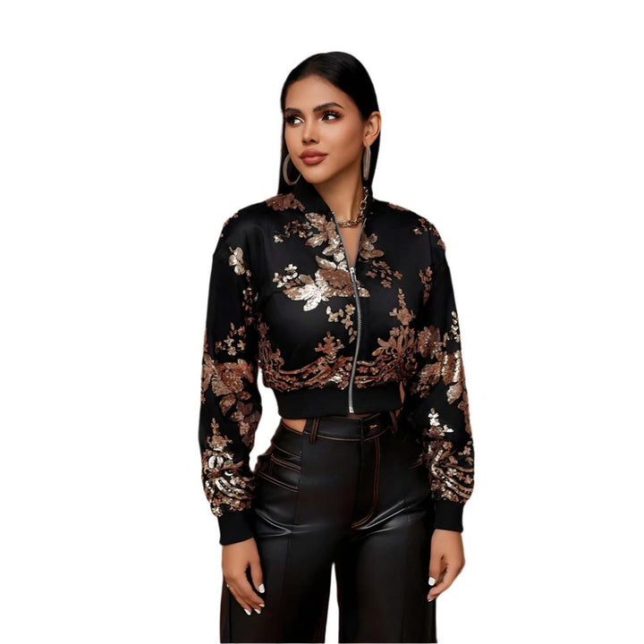 MIRABEL – Embroidered Cropped Bomber Jacket