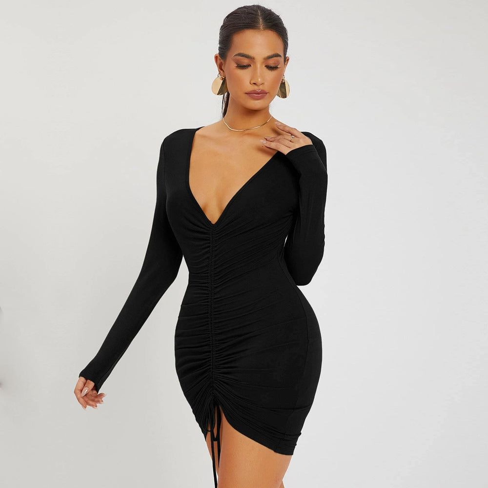LIOR – Ruched Bodycon V-neck Mini Dress