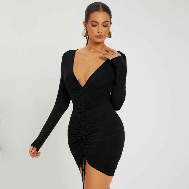 LIOR – Ruched Bodycon V-neck Mini Dress