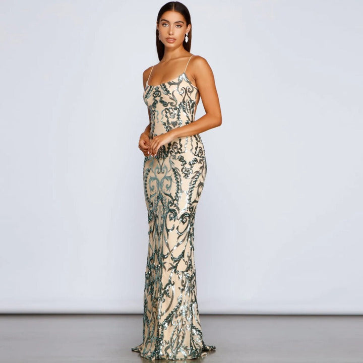 SAVINA – Sequin-Embellished Evening Maxi Dress