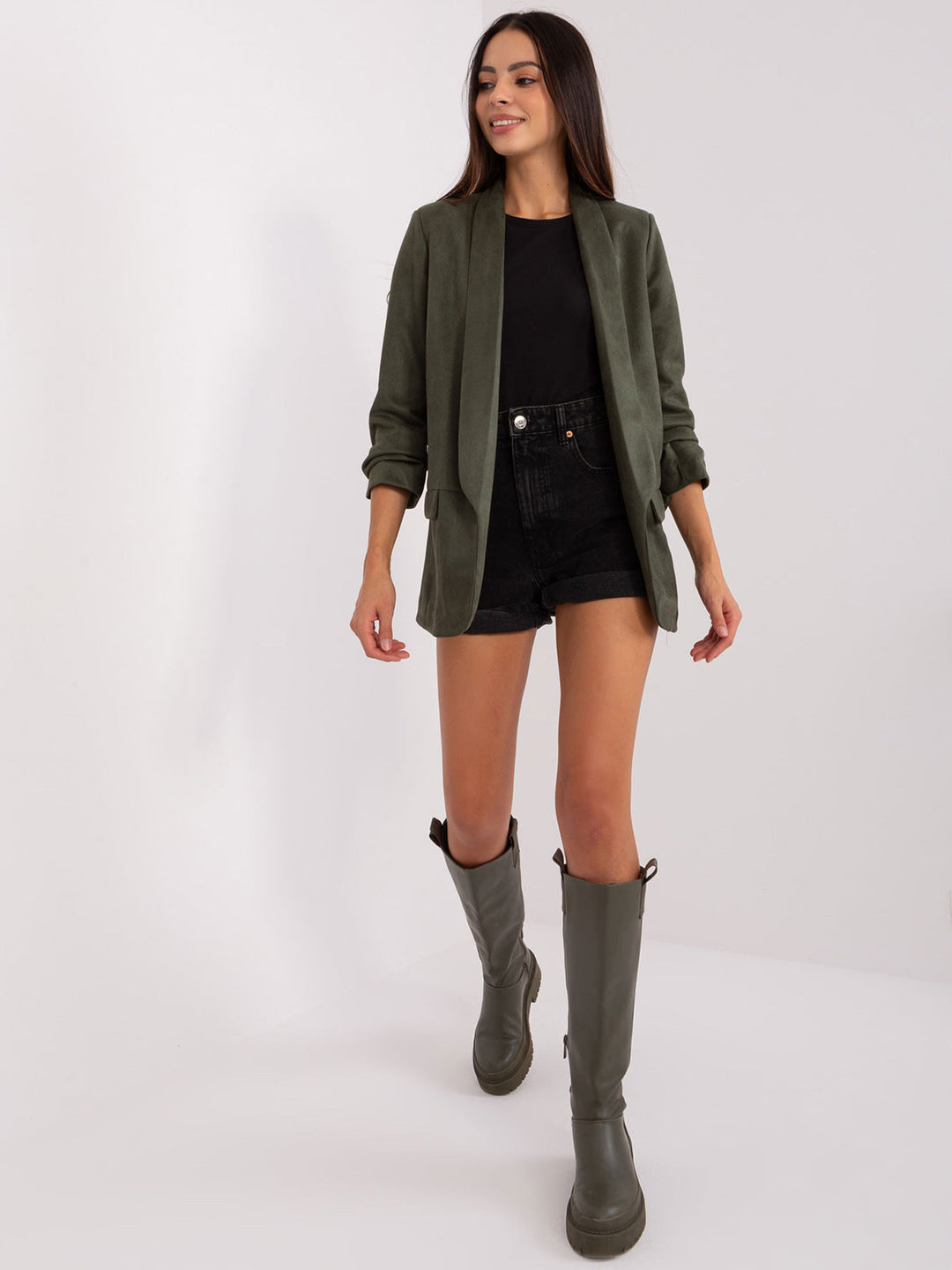 FAWNA – Vegan Suede Blazer with Rolled Sleeves