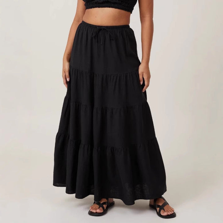 KAYLA - Women’s Boho Tiered Maxi Skirt with Drawstring Waist