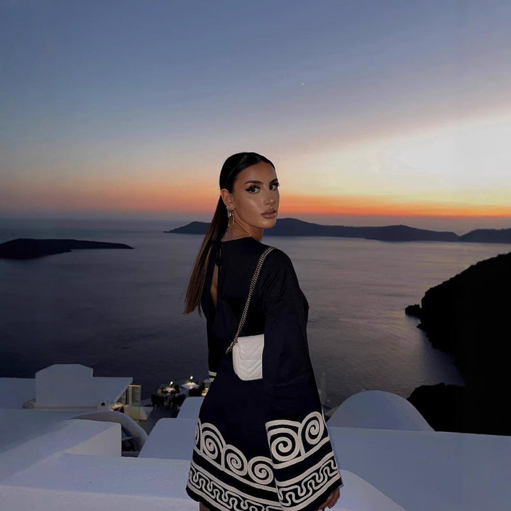 NAIA – Black Boho Embroidered Mini Dress