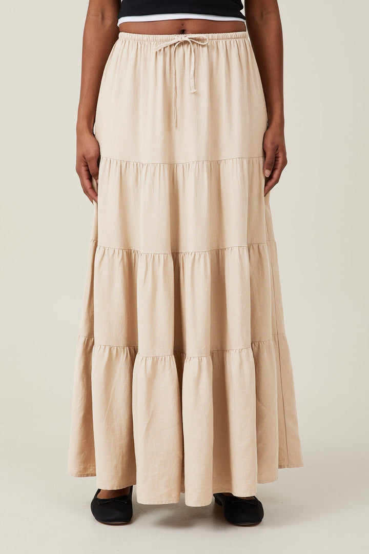 KAYLA - Women’s Boho Tiered Maxi Skirt with Drawstring Waist