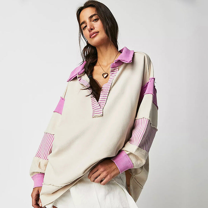 NUR - Women's Contrast Collar Pullover Sweater