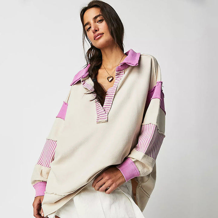 NUR - Women's Contrast Collar Pullover Sweater