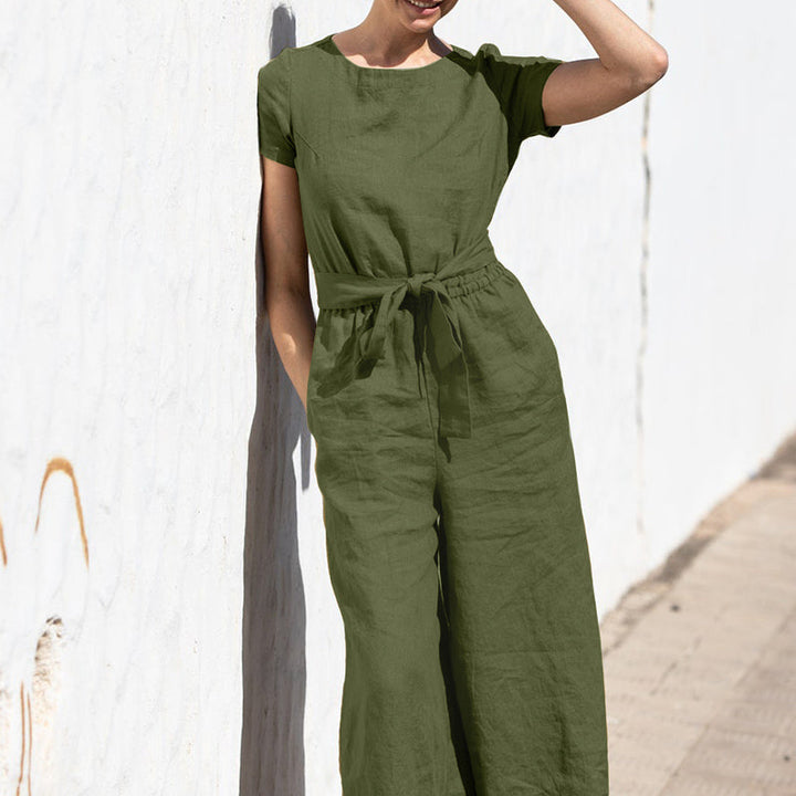 LYRA – Women’s Short Sleeve Linen Jumpsuit