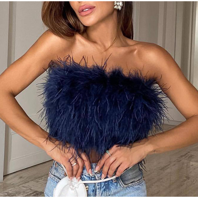 OLIVIAM – Off-Shoulder Feather Accent Top
