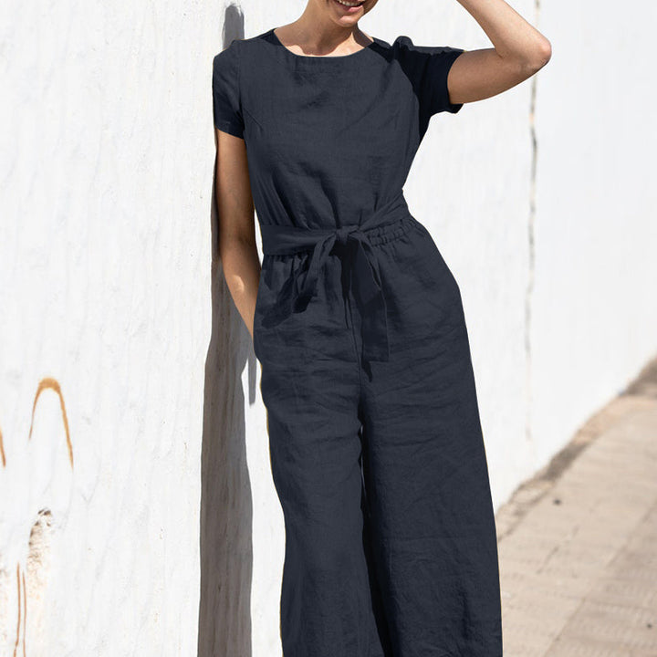 LYRA – Women’s Short Sleeve Linen Jumpsuit