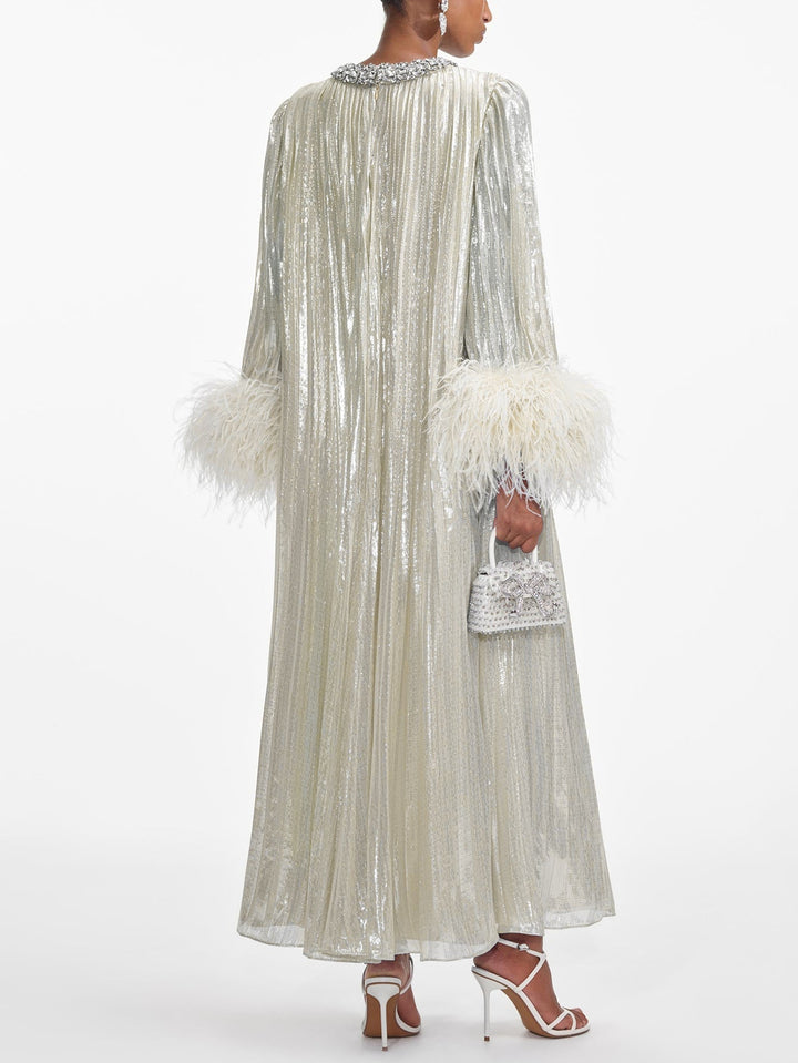 OPRAH – Sparkling Feather Cuff Evening Gown