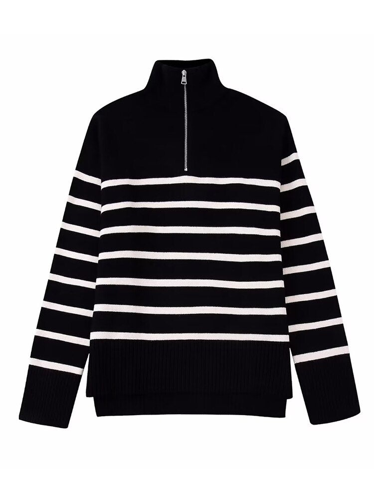 ALINA – Women’s Striped Zip-Up Sweater
