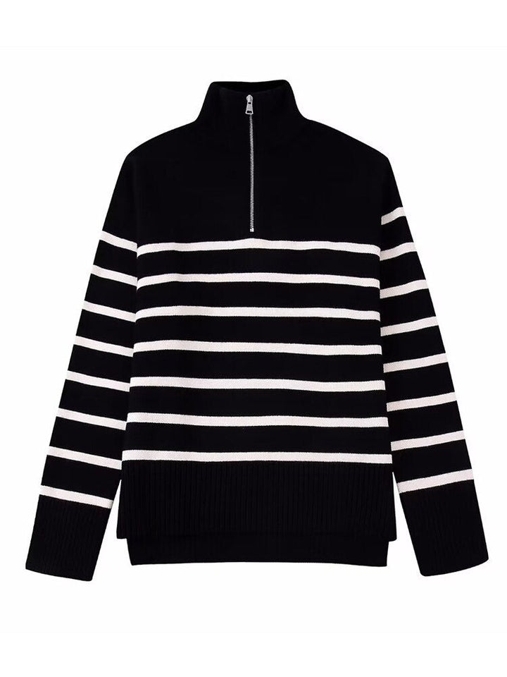 ALINA – Women’s Striped Zip-Up Sweater