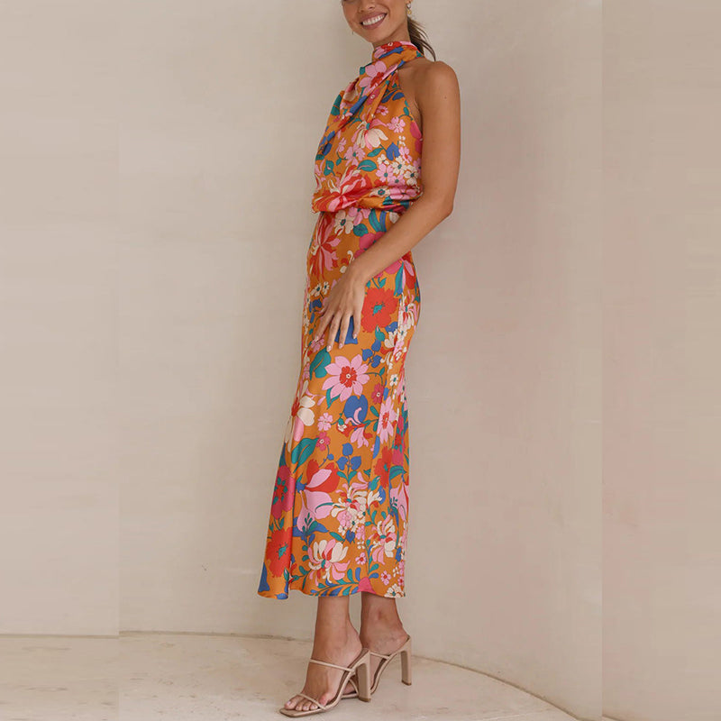 MARCIELLE – Floral Print Satin Dress