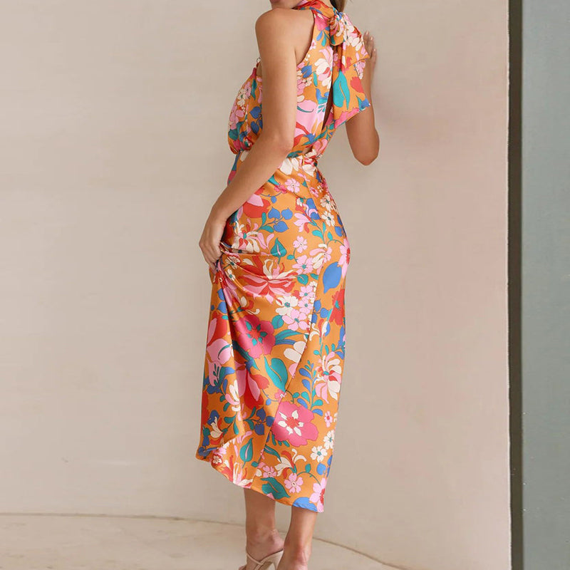 MARCIELLE – Floral Print Satin Dress