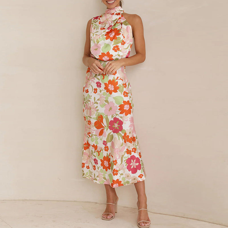 MARCIELLE – Floral Print Satin Dress