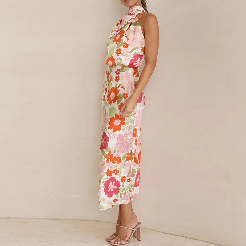 MARCIELLE – Floral Print Satin Dress