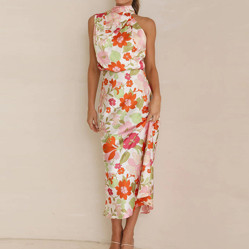 MARCIELLE – Floral Print Satin Dress