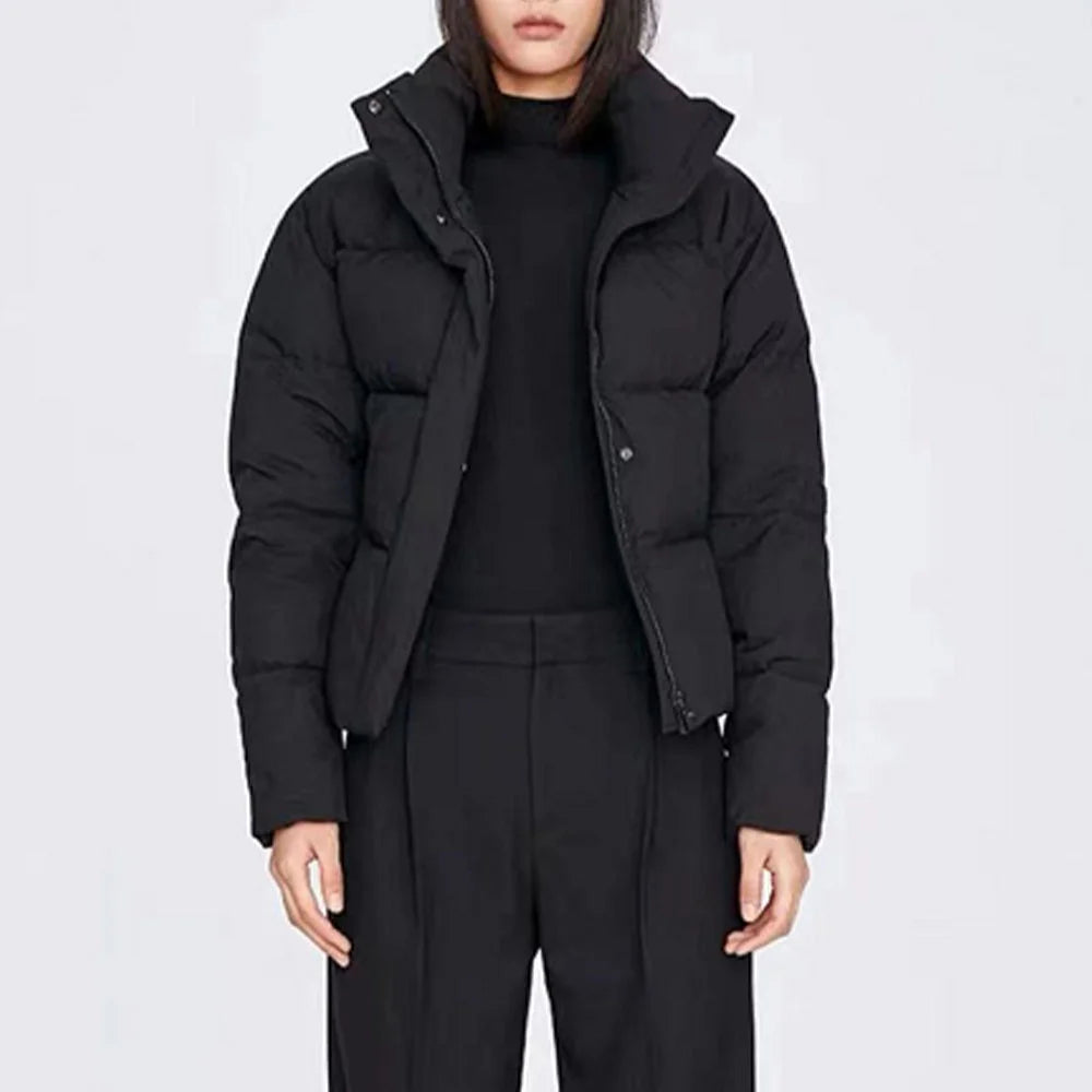 KINSLY - Cropped Neutral Puffer Jacket